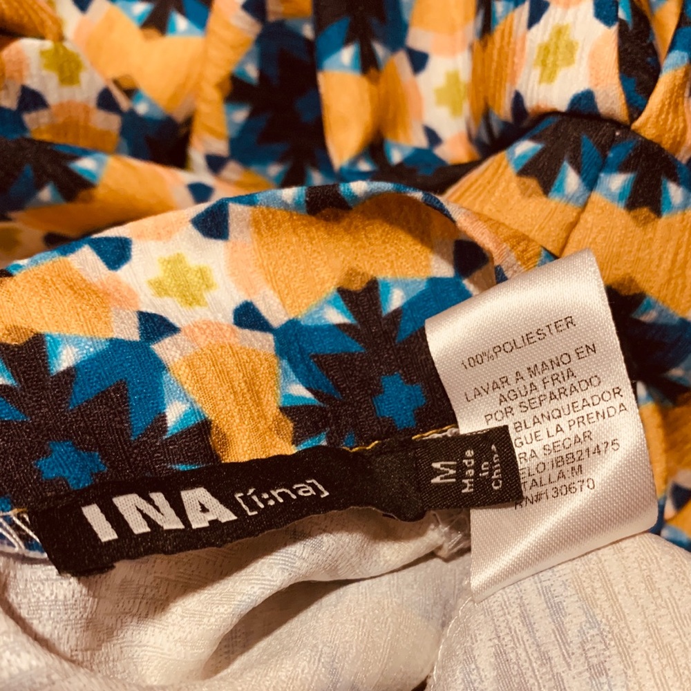 Ina Yellow and Blue High-Neck Puff Sleeve Blouse size M - Picture 14 of 15